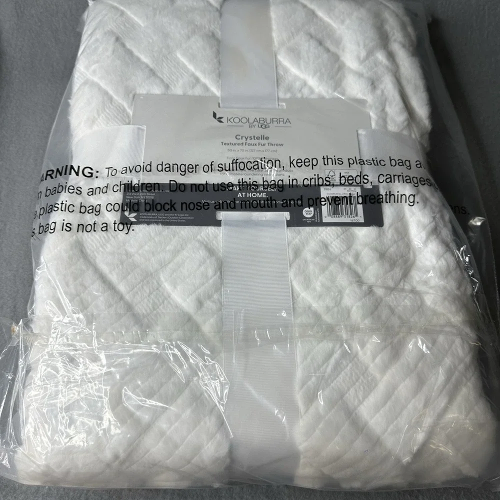 KOOLABURRA by UGG Chloe Textured Faux Fur Throw Blanket 50 x 70 White Soft